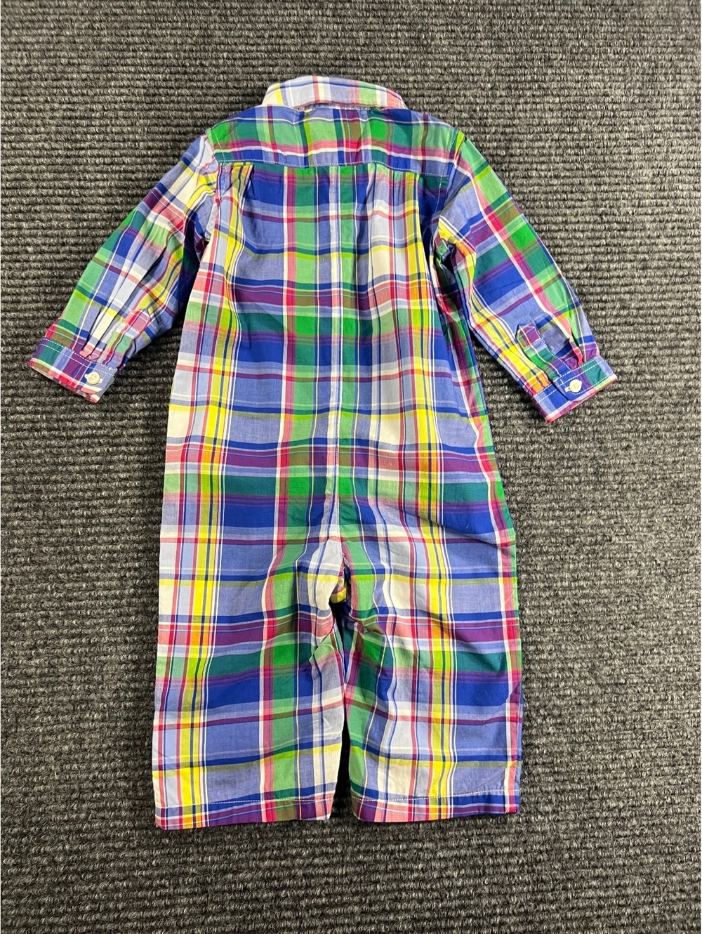 Ralph Lauren Baby Boys' Multicolor Plaid Cotton Romper Jumpsuit, Size 6 Months - Picture 6 of 6